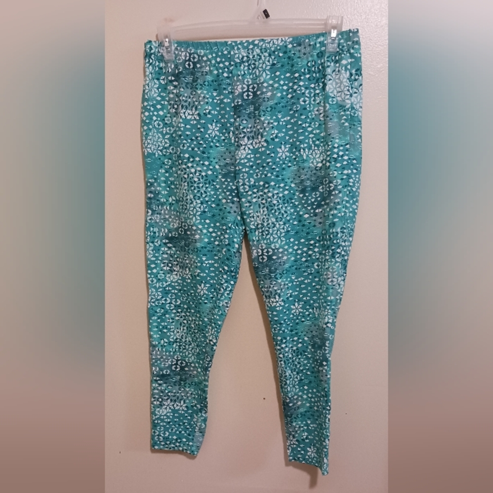WOMAN within aqua blue / white petite leggings large A-14